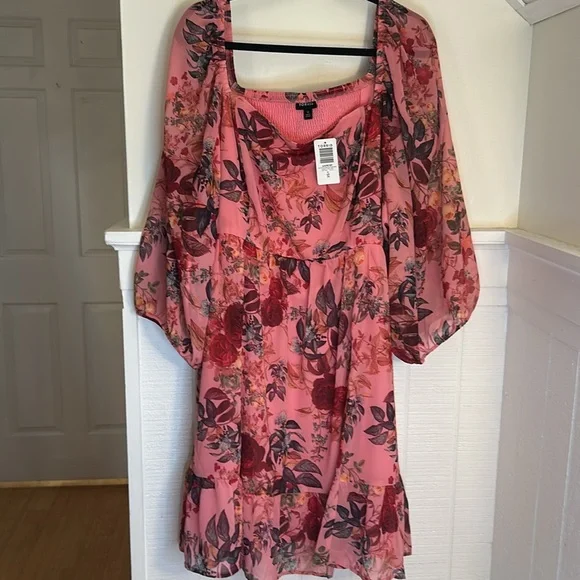 Torrid Mini Chiffon Square Neck Tiered Dress in Alexis Floral Pink size … - Picture 6 of 10